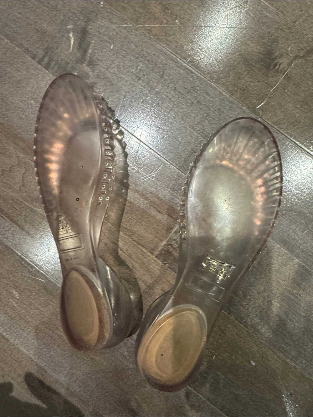 Stuart Weitzman Translucent Brown Jelly Pointed-Toe Flats with Stud Accents - Picture 2 of 3
